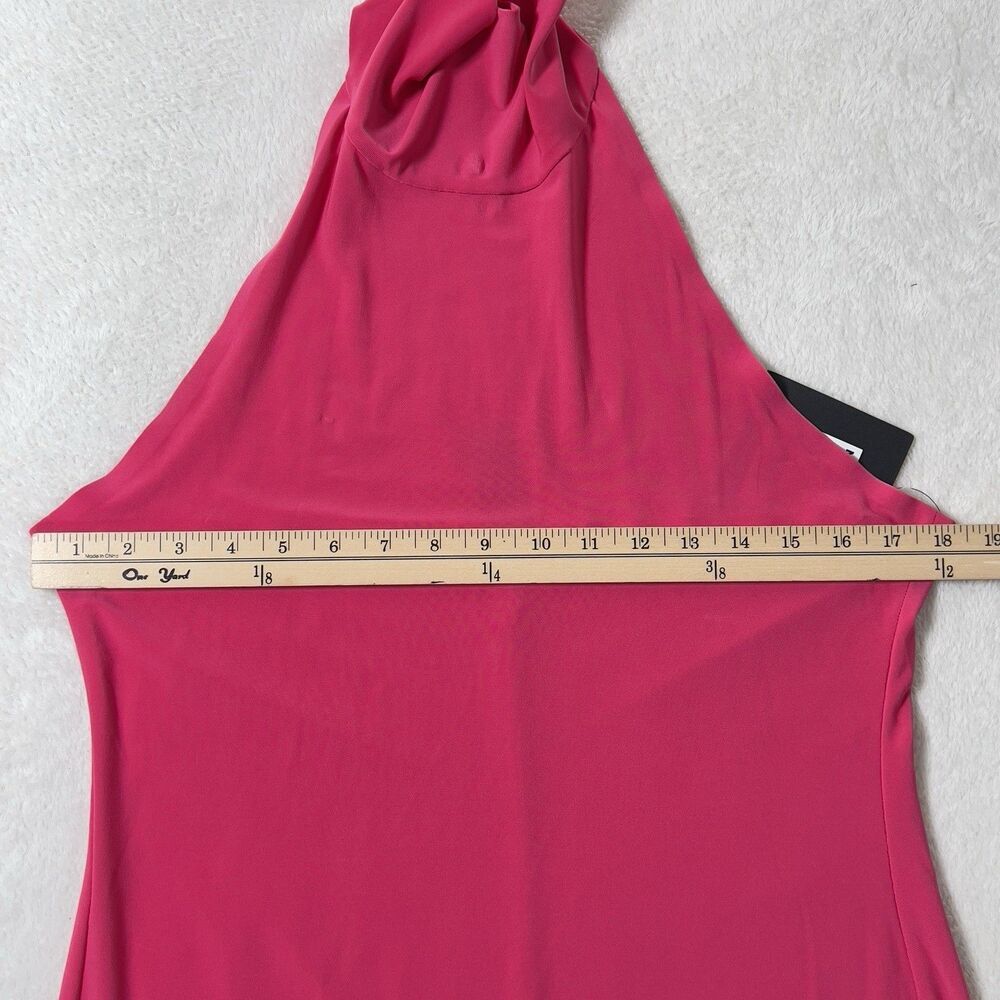 Norma Kamali Halter Turtleneck Side Slit Gown Maxi Dress Sz L Rose Pink Stretch - Picture 12 of 14